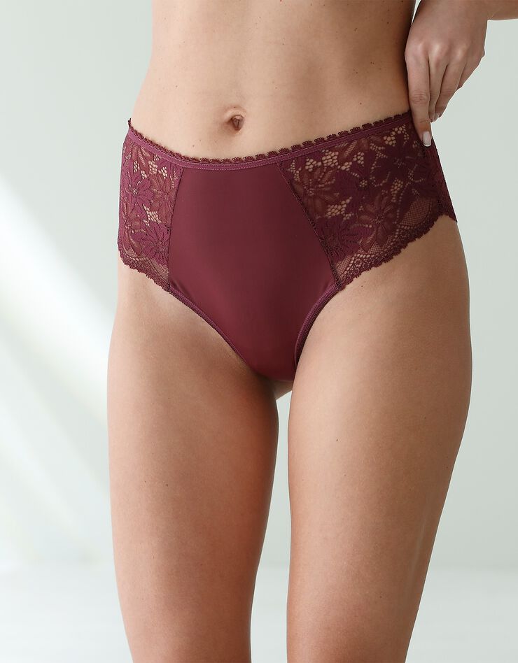Culotte forme tanga taille haute microfibre et dentelle stretch - lot de 2 (aubergine)