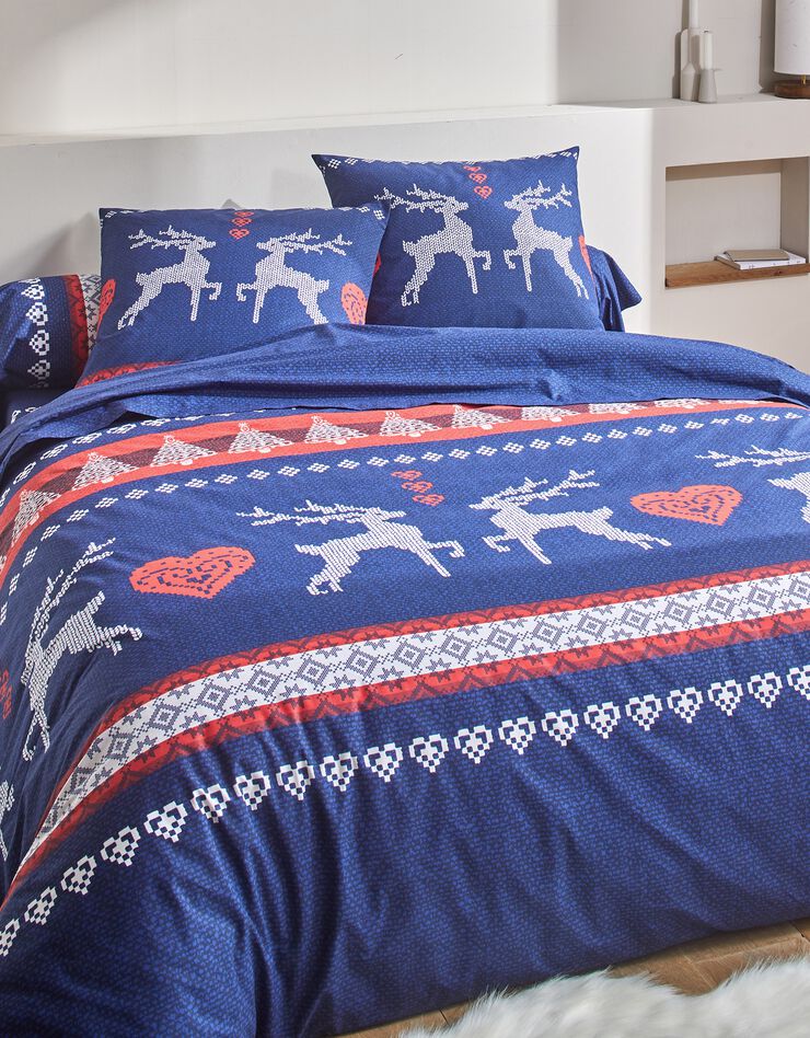 Linge de lit Cerfy en coton (marine)