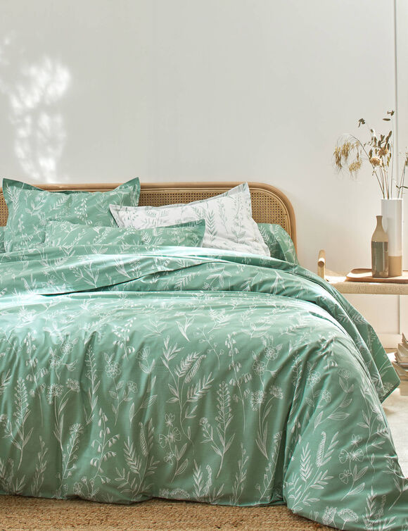 Linge de lit Alessia en coton imprimé fleuri (vert)