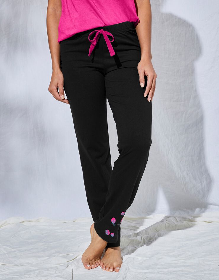 Pantalon pyjama coton Enjoy uni imprimé placé (noir)