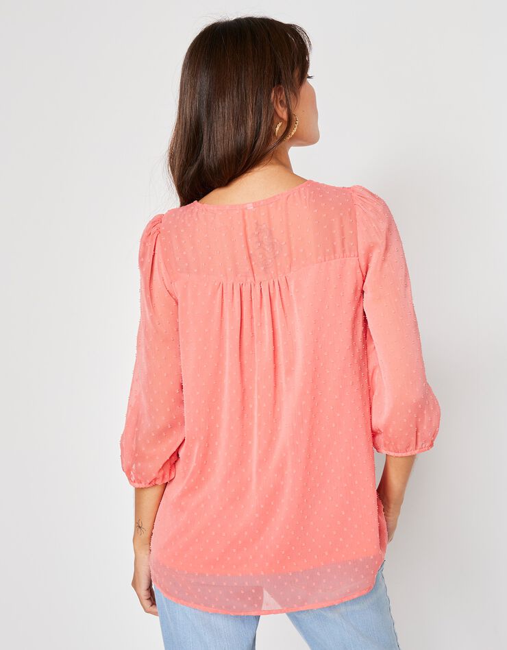 Blouse macramé unie, voile plumetis (corail) Blouse macramé unie, voile plumetis (corail)