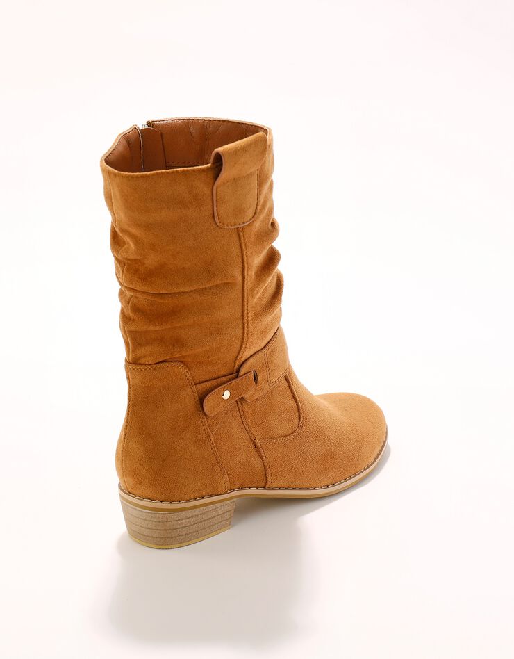 Bottes mi-hautes plissées à petit talon effet bois (caramel) Bottes mi-hautes plissées à petit talon effet bois (caramel)