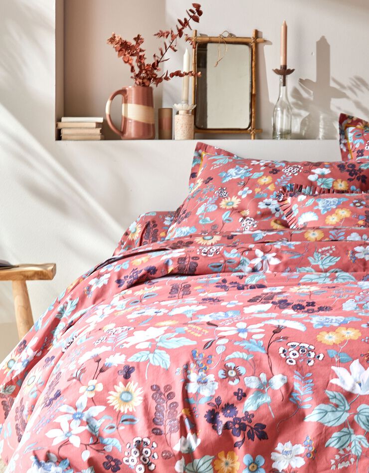Linge de lit Kelly en coton imprimé floral (bois de rose)