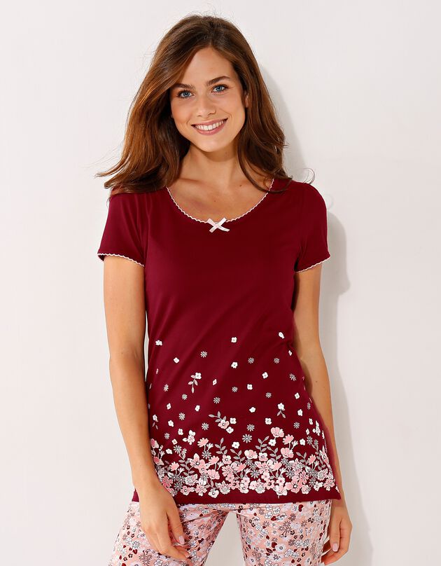 Tee-shirt imprimé fleurs - manches courtes (cerise)