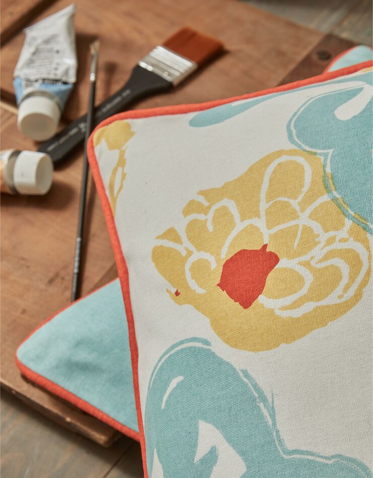 Housse de coussin, collection "Odette Lepeltier" - lot de 2 (écru / safran)