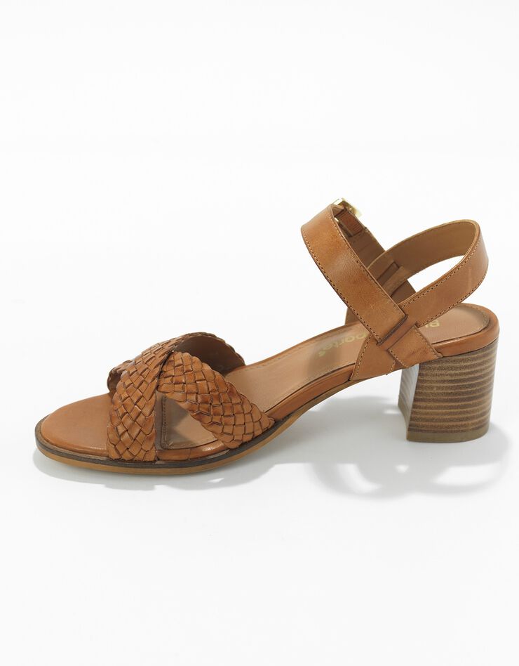Sandales à talon à brides en cuir tressé - caramel (caramel) Sandales à talon à brides en cuir tressé - caramel (caramel)
