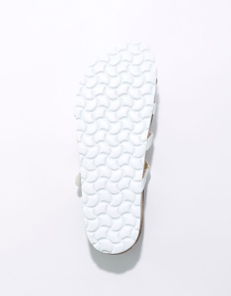 Mules compensées multibrides à boucle réglable en cuir semelle liège (argenté / blanc) Mules compensées multibrides à boucle réglable en cuir semelle liège (argenté / blanc)