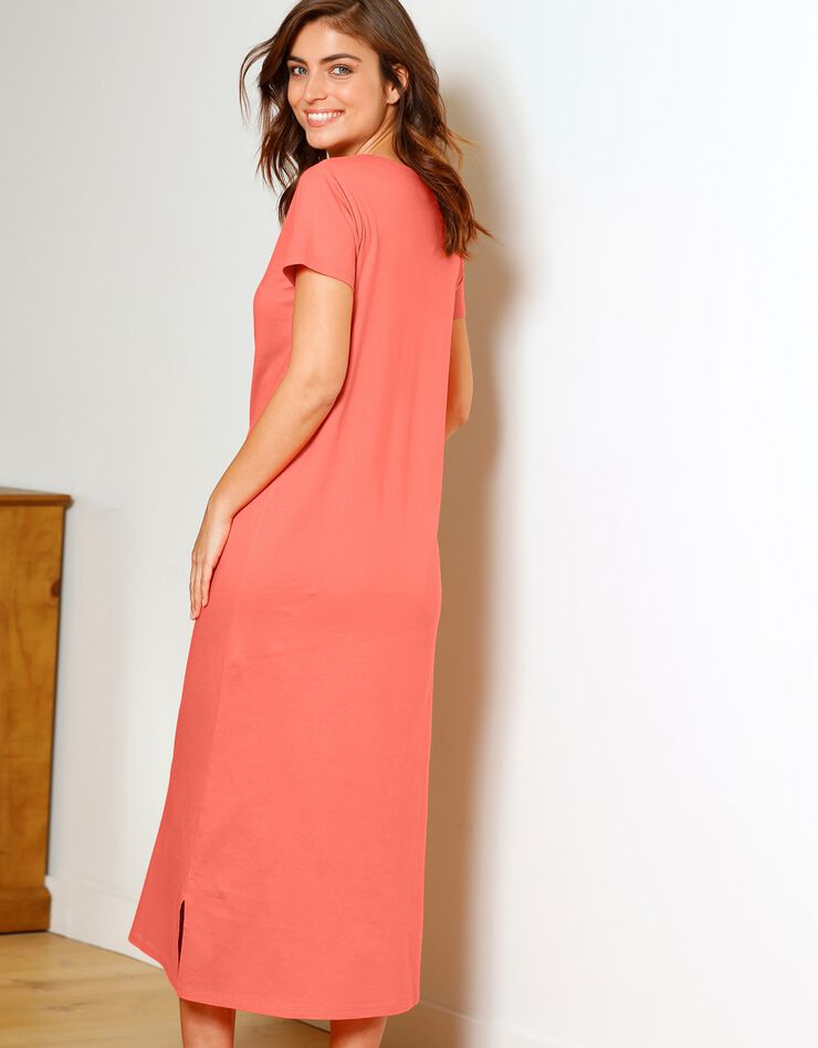 Chemise de nuit longue manches courtes motif "panda roux" (corail)