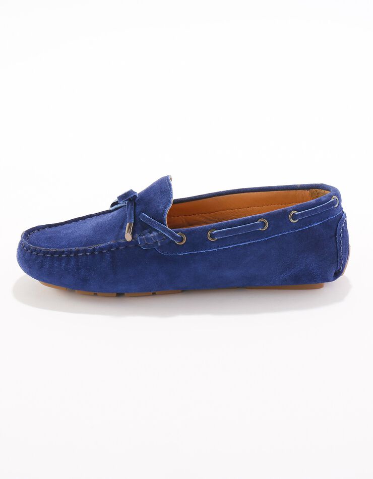 Mocassins en cuir ultra-souple à liens (bleu)