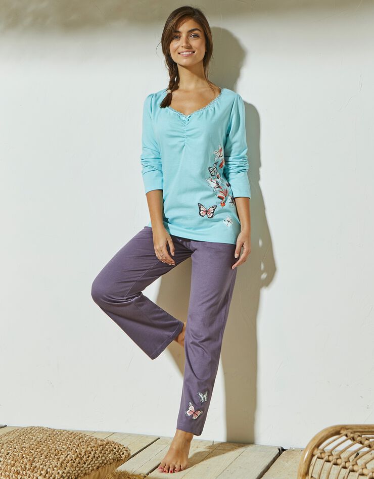 Pantalon pyjama imprimé placé papillons - coton (anthracite) Pantalon pyjama imprimé placé papillons - coton (anthracite)