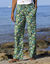 Pantalon large imprimé, taille élastiquée (kaki / émeraude)