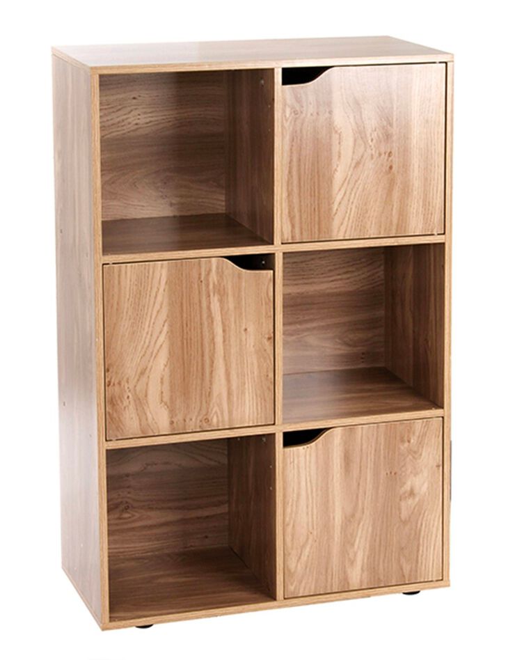 Meuble de rangement STAVRA - 6 cases, 3 portes (naturel)