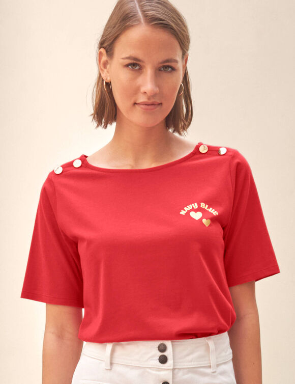 T-shirt col rond, imprim&eacute; plac&eacute; (rouge)