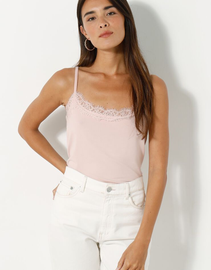 Débardeur col V dentelle (rose pâle)