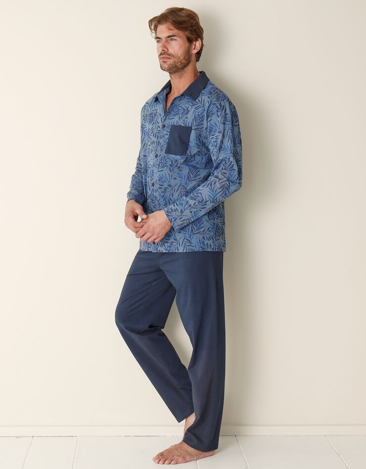 Pyjama coton fantaisie manches longues (marine)