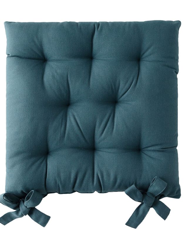 Galette de chaise carrée unie coton bachette - lot de 2 (bleu)