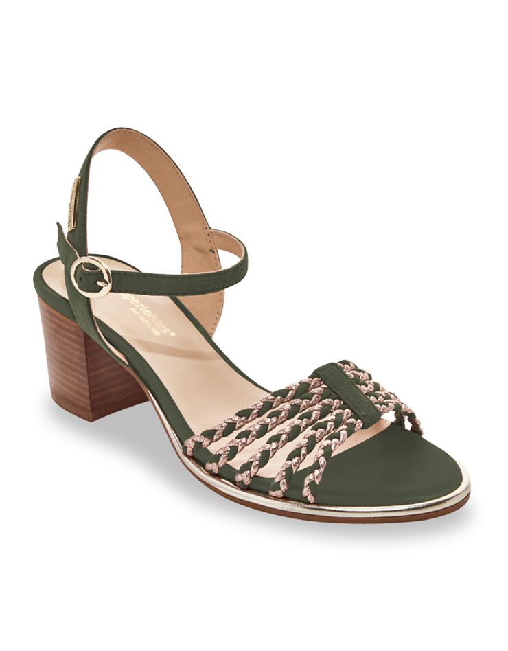 Sandales à talon en cuir tressé Lania (kaki / doré)