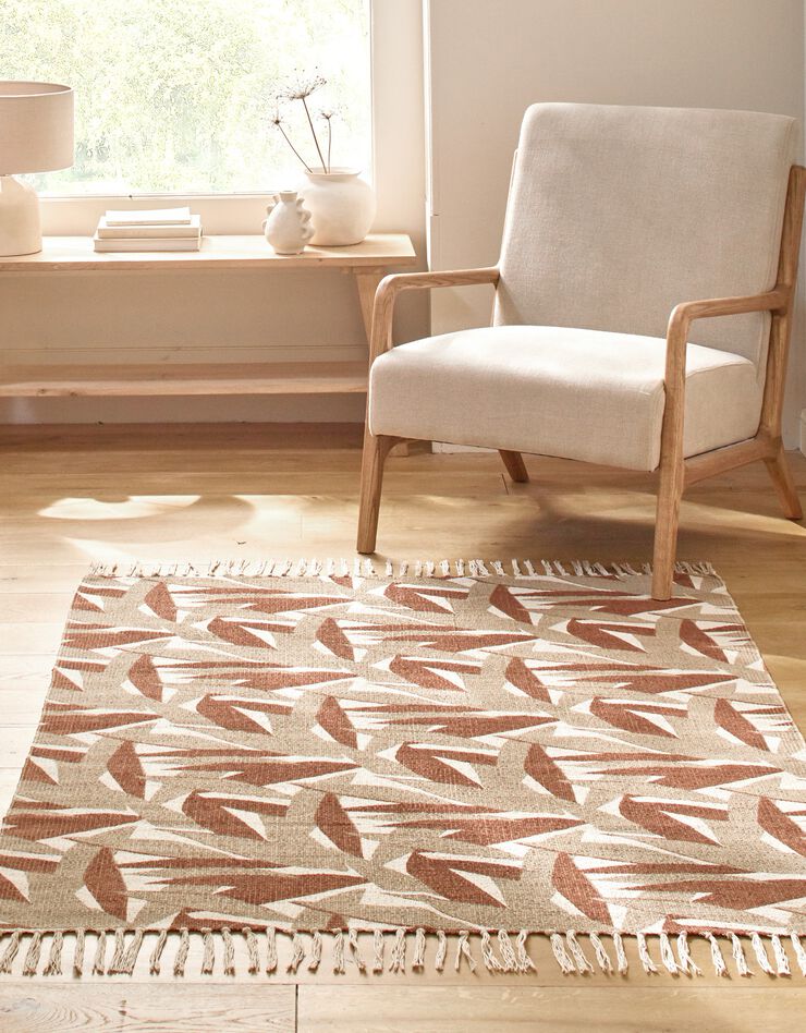 Tapis tissé grand format imprimé jungle - rectangulaire (écru / terracotta)