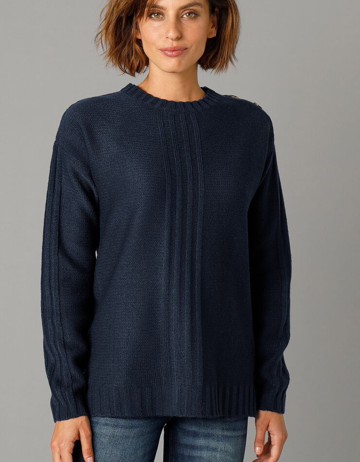 Pull fcol rond maille fantaisie (marine) Pull fcol rond maille fantaisie (marine)