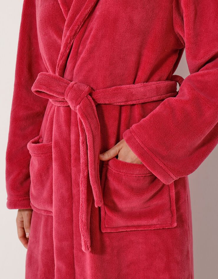 Peignoir mixte adulte col châle, microfibre toucher peluche (framboise)