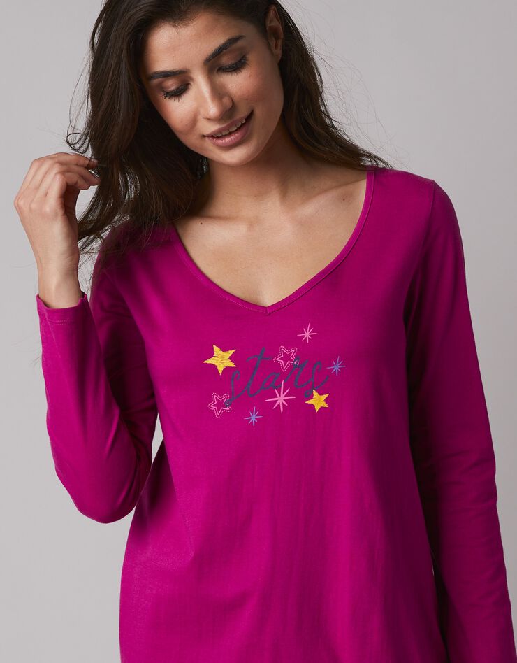 Tee-shirt de pyjama manches longues imprimé Estrella  (fuchsia)