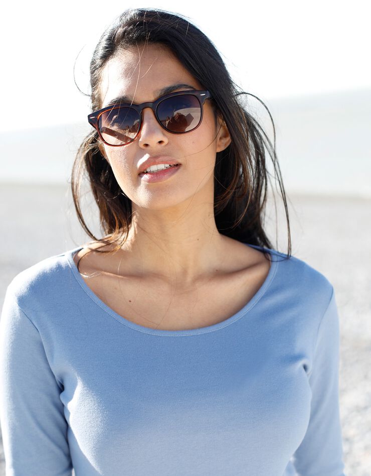 Tee-shirt uni manches longues jersey coton bio (bleu grisé) Tee-shirt uni manches longues jersey coton bio (bleu grisé)