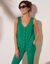 Débardeur col V boutonné uni (vert)