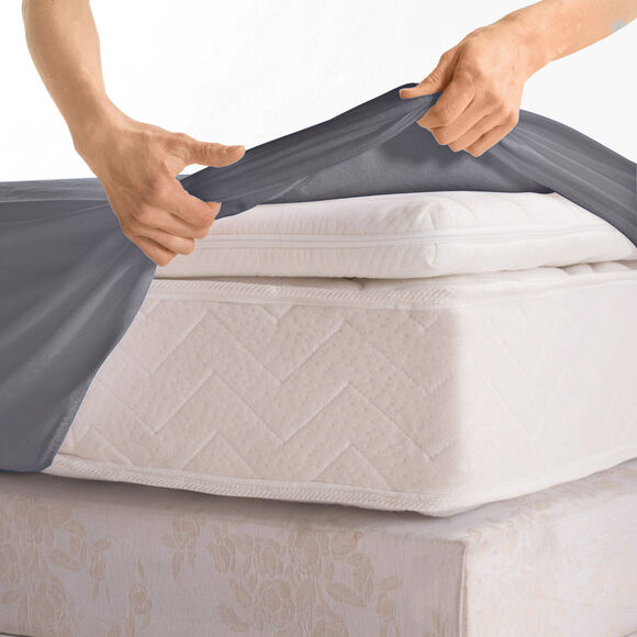 Drap-housse uni polyester - coton bonnet 32 cm (anthracite)