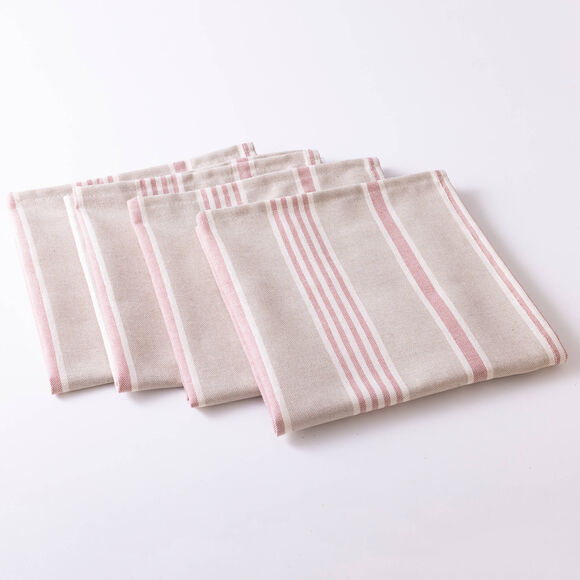 Serviettes de table rayées - lot de 4 (écru / rouge)