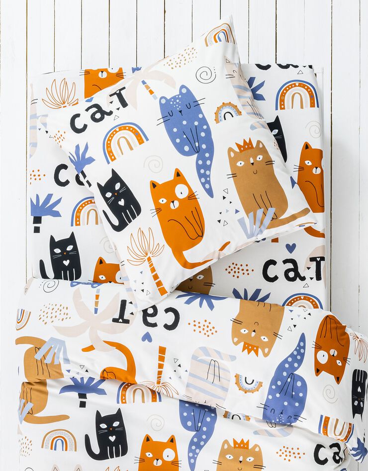 Linge de lit enfant Minou imprimé chat 1 personne - coton (blanc)