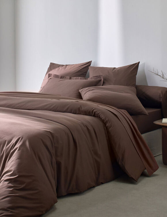 Linge de lit uni coton  (chocolat)