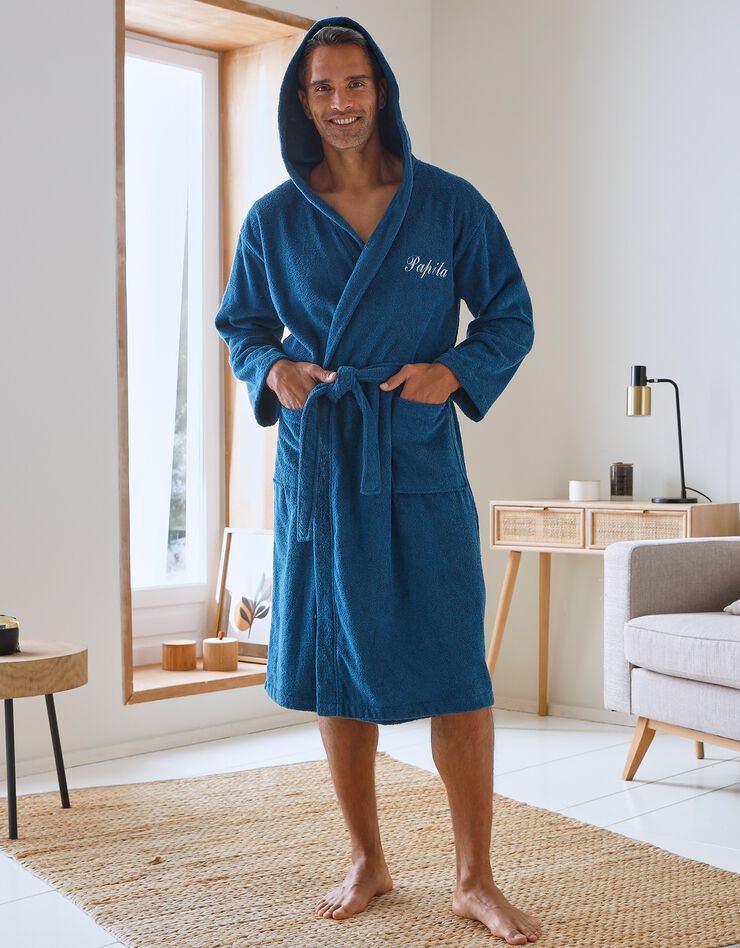 Peignoir mixte adulte col capuche éponge bouclette personnalisable (bleu paon) Peignoir mixte adulte col capuche éponge bouclette personnalisable (bleu paon)