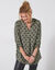 Blouse col tunisien imprimé pois, crêpe (kaki / noir)