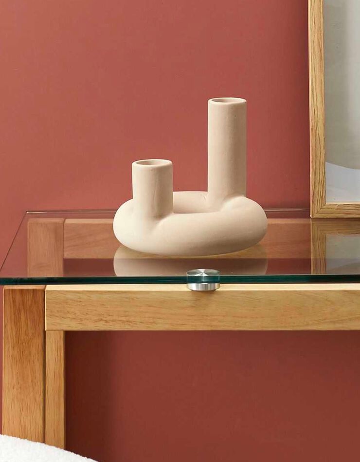 Vase soliflore céramique 2 tubes - hauteur 16 cm (nude)