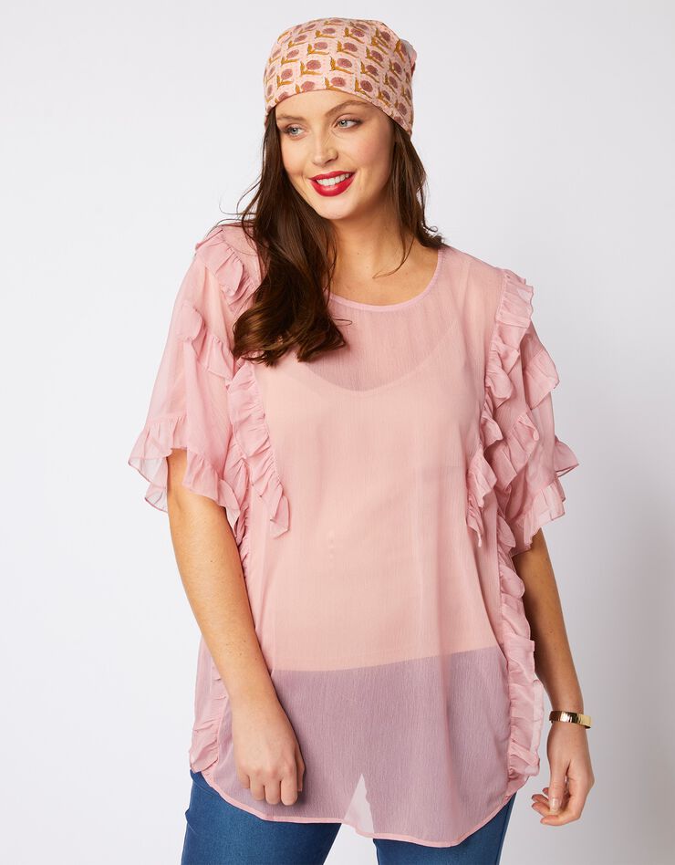 Blouse volantée en voile manches courtes - rose poudré (rose poudré)