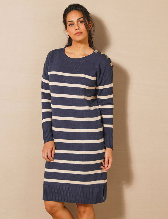 Robe pull marinière rayée (marine / doré)