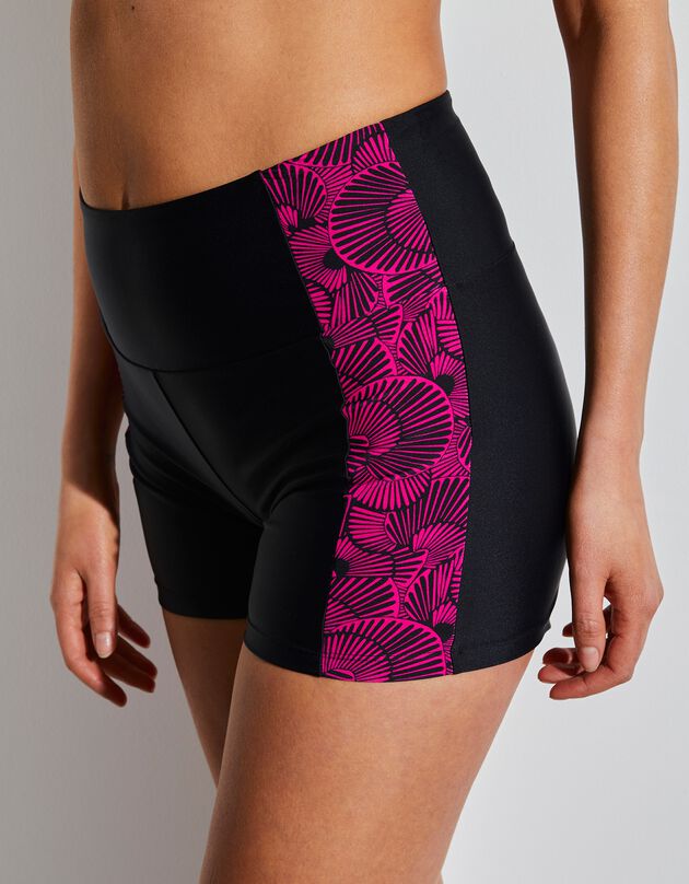 Short de bain taille haute imprimé (noir / fuchsia)