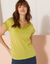 T-shirt uni col V macramé (anis)