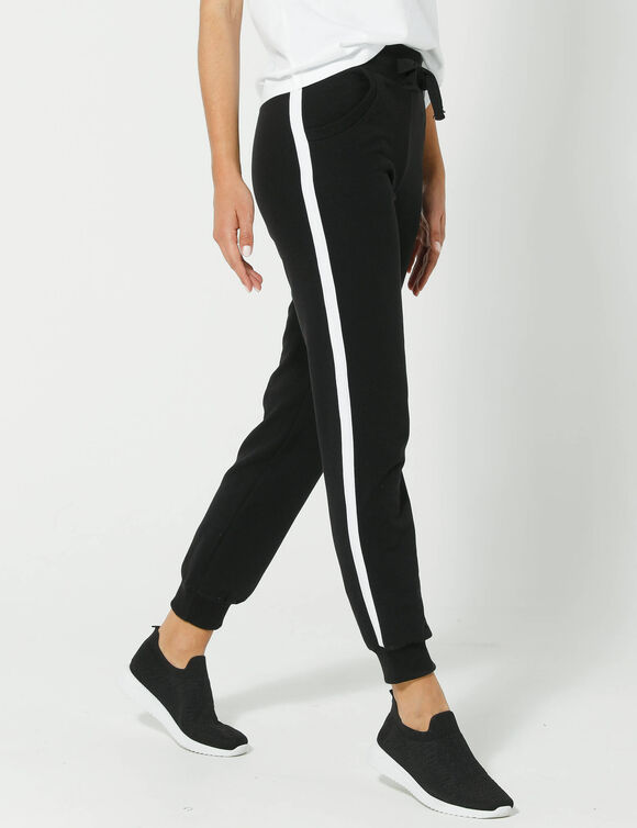 Pantalon jogging molleton bicolore (noir / blanc)