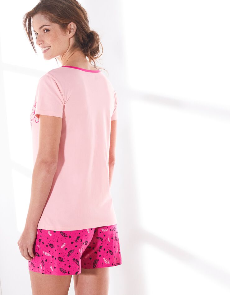 Short pyjama coton imprimé "plumes" (fuchsia) Short pyjama coton imprimé "plumes" (fuchsia)