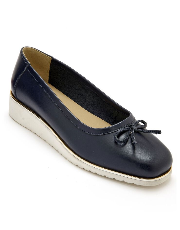 Ballerines en cuir à petit nœud, petit compensé (marine) Ballerines en cuir à petit nœud, petit compensé (marine)