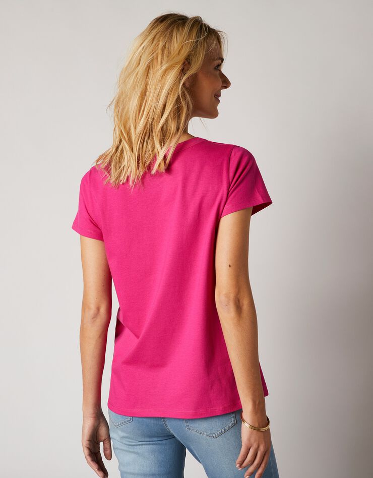 Tee-shirt uni broderie coeur manches courtes (rose)