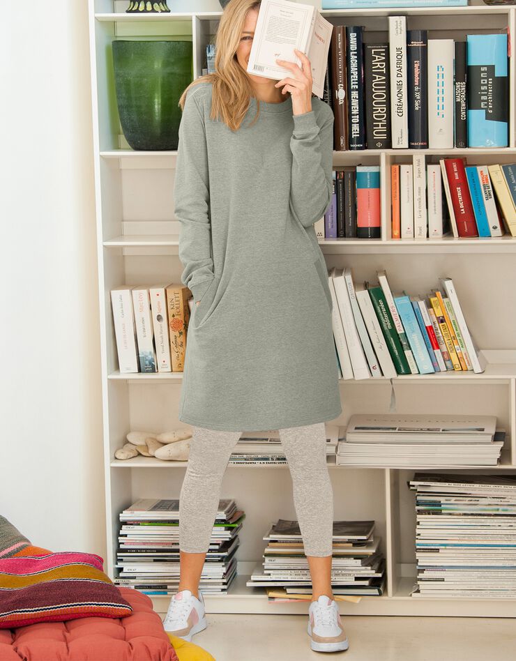 Robe sweat-shirt molleton coupe droite (vert olive) Robe sweat-shirt molleton coupe droite (vert olive)