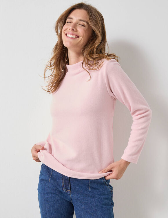 T-shirt col "chemin&eacute;e" maille micro-polaire - chaleur intense (rose)