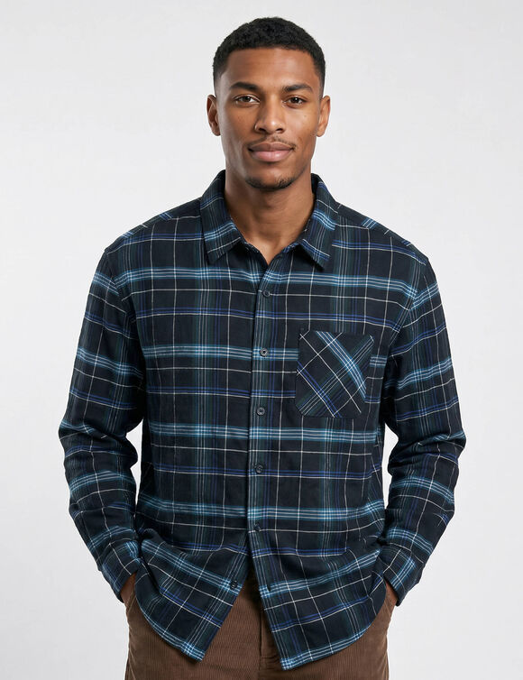 Chemise boutonn&eacute;e en flanelle &agrave; carreaux (bleu / vert)
