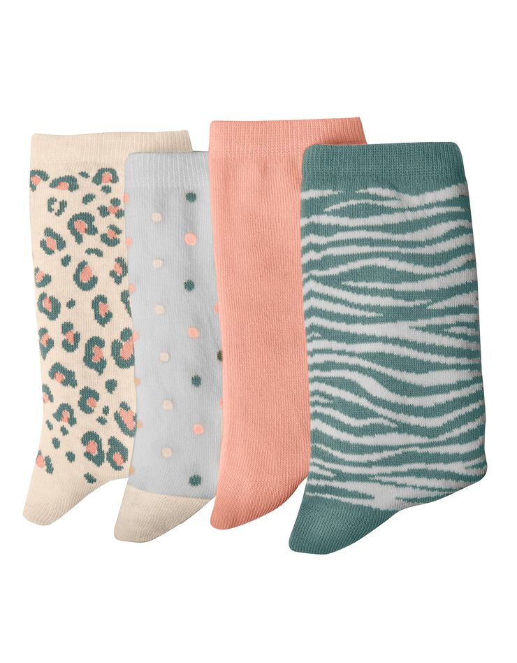 Chaussettes fantaisie imprimé animalier - lot de 4 (amande / corail) Chaussettes fantaisie imprimé animalier - lot de 4 (amande / corail)