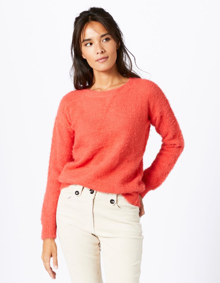 Pull manches longues maille poilue ultra douce (corail)