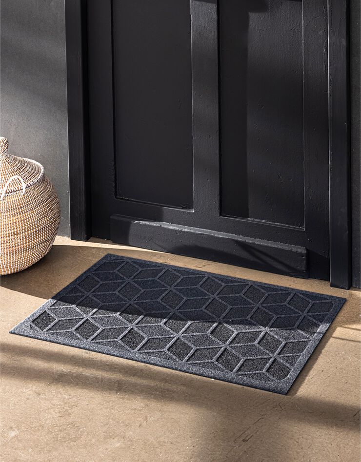 Tapis d'entrée rectangulaire, motif graphique reliefé (noir)