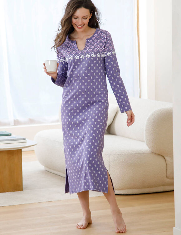 Chemise de nuit manches longues - jersey coton (parme gris&eacute;)