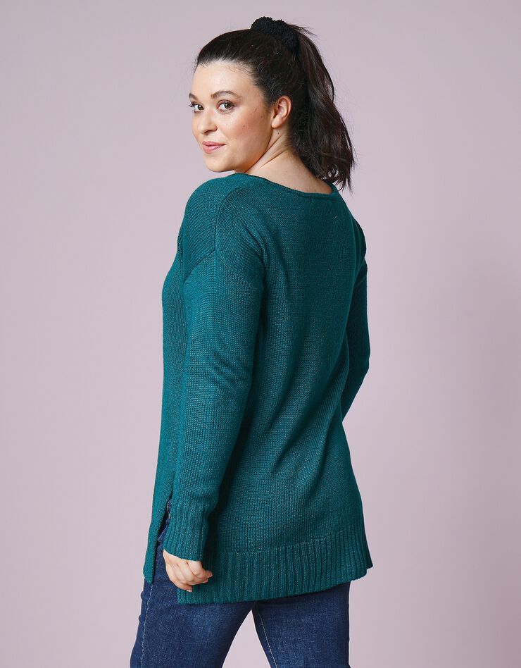 Pull tunique col V toucher mohair (vert sapin)